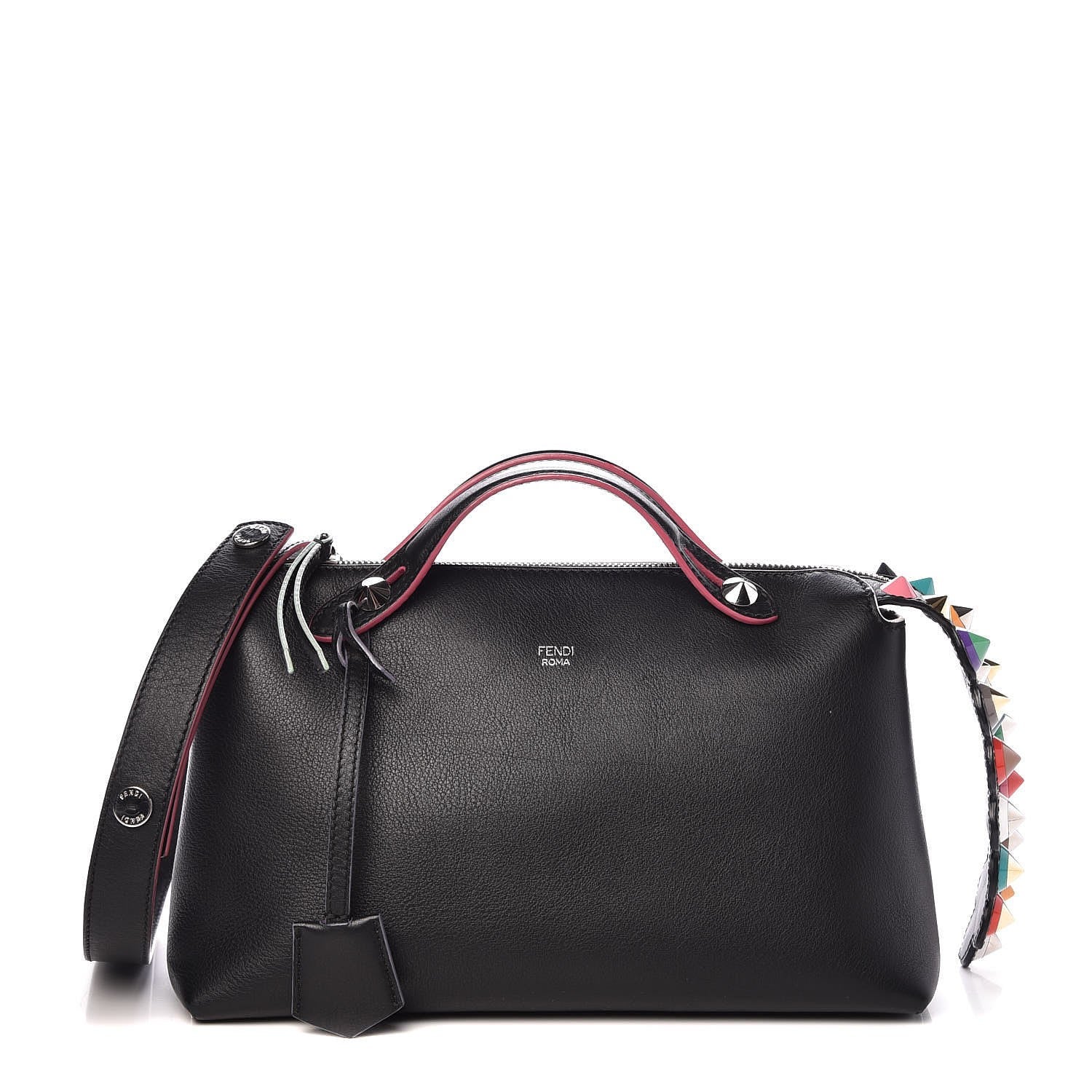 Fendi Vitello Dolce Croc Tail Studded Medium By The Way Boston Bag Black Multicolor 1 of 10