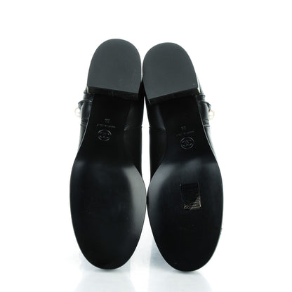 Chanel Calfskin Patent Pearl Cap Toe Boots 39 Black 5 of 9