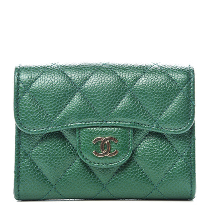 Chanel Metallic Caviar Quilted Card Holder Wallet Green 1 of 10
