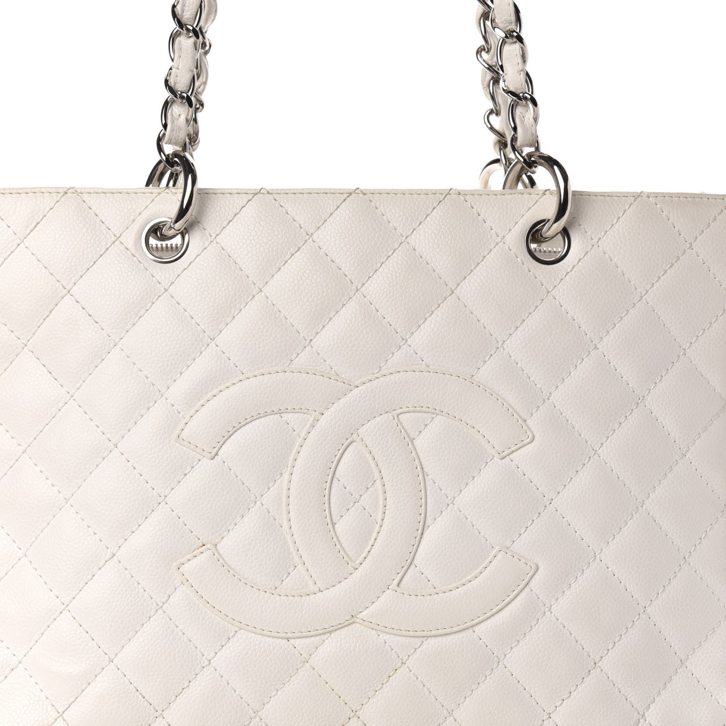 Caviar Quilted Grand Shopping Tote GST White