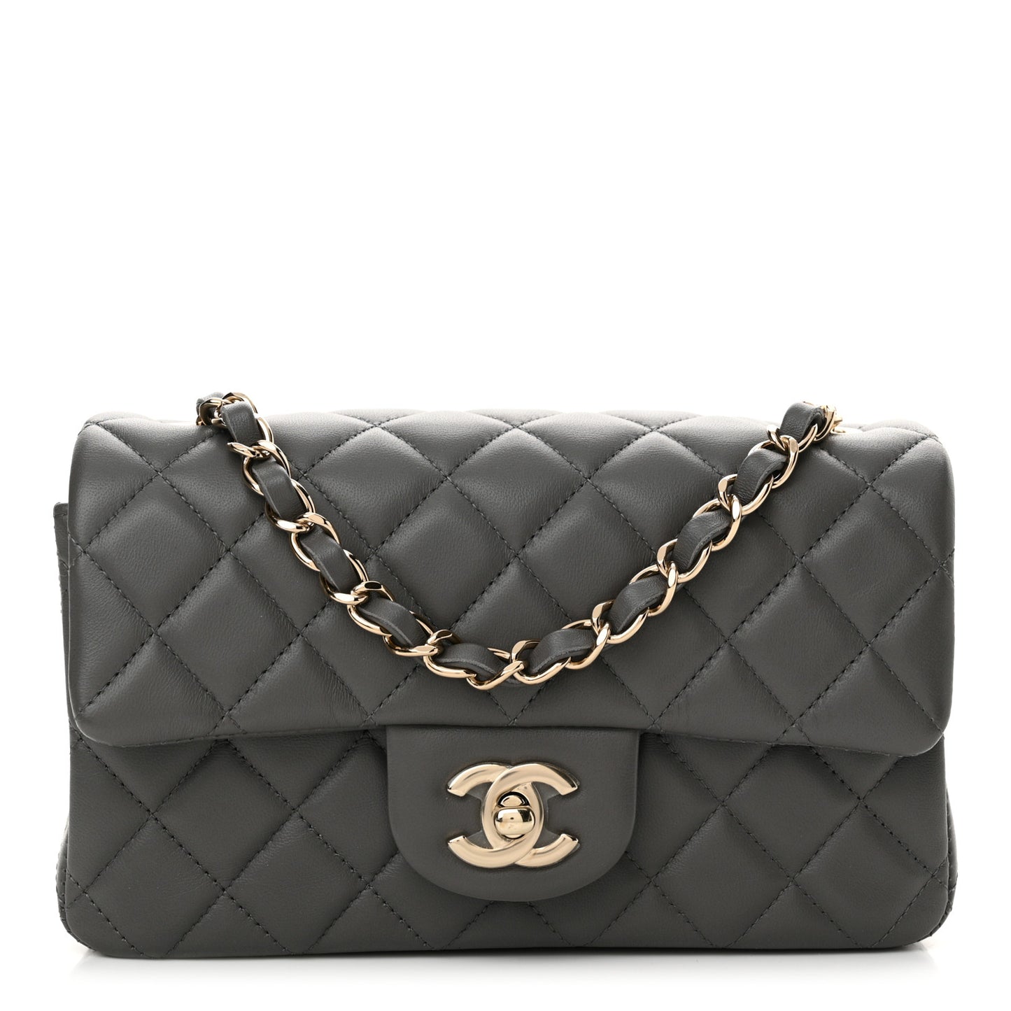 Lambskin Quilted Mini Rectangular Flap Dark Grey