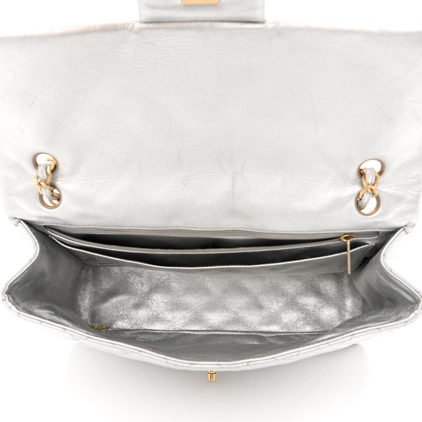 Metallic Lambskin Quilted Maxi Single Flap Silver