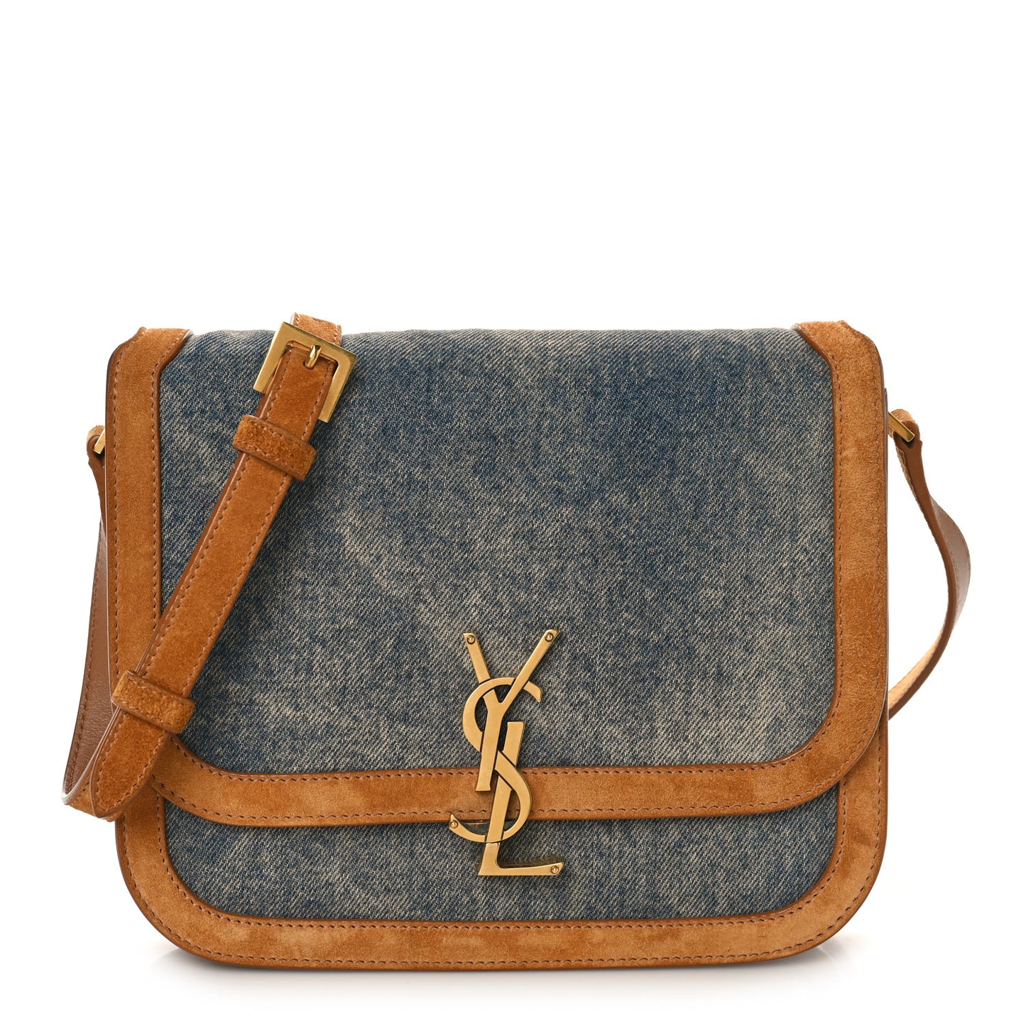 Denim Suede Monogram Medium Solferino Soft Satchel Blue Cinnamon