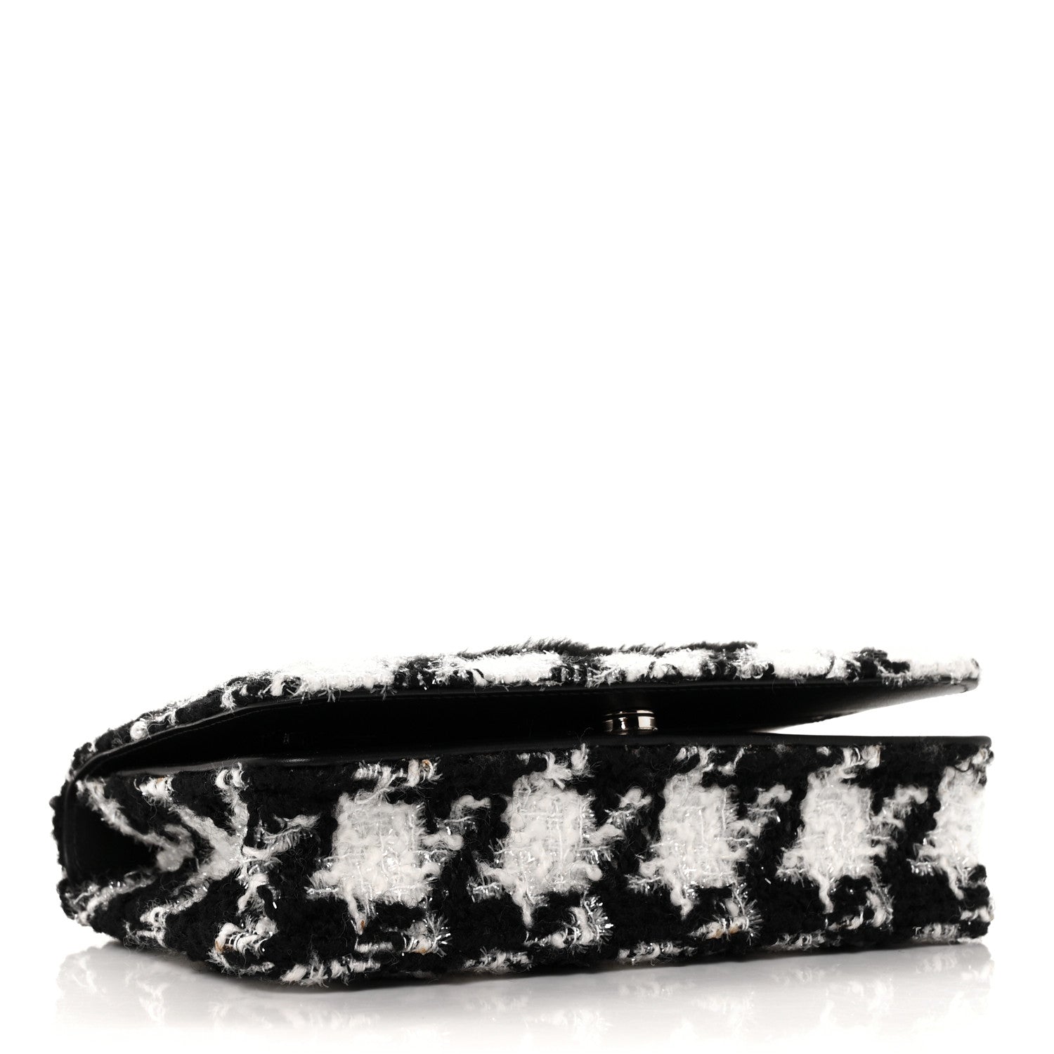 Chanel Tweed Shearling Quilted Chanel Wallet On Chain WOC and Coin Purse White Black 4 of 10