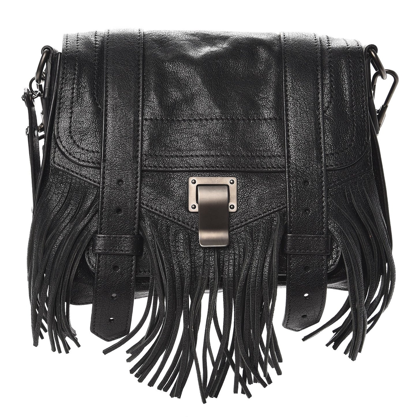 Lambskin Fringe PS1 Crossbody Pouch Black