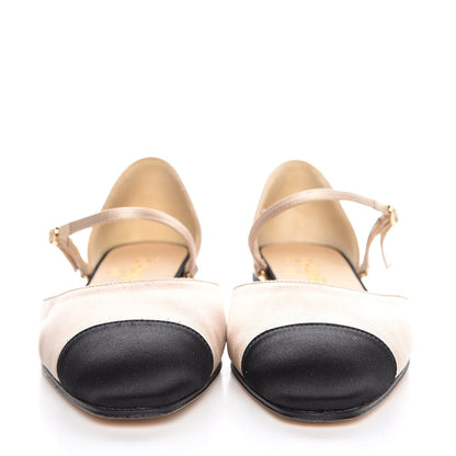 Chanel Satin Cap Toe CC Flats 38.5 Beige Black 2 of 8