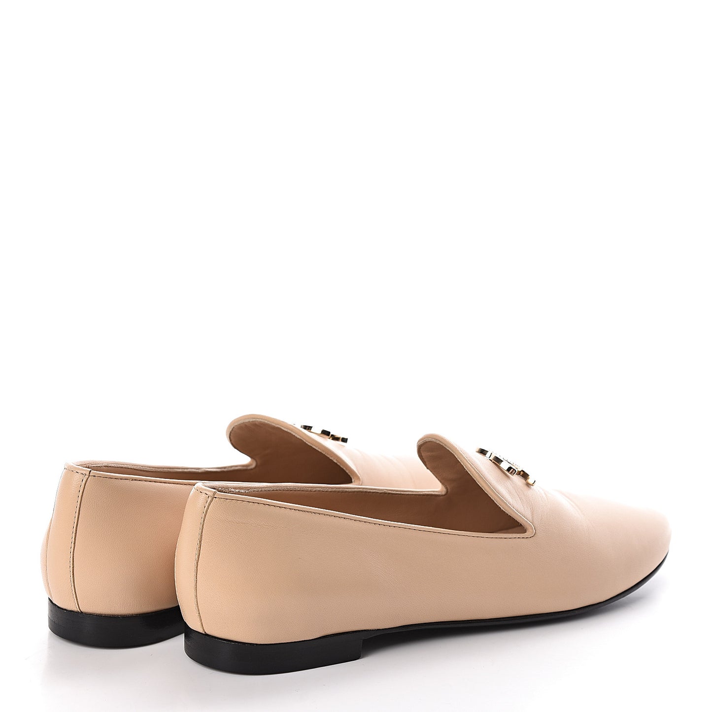 Enamel Pearl Crystal Lambskin CC Moccasin Loafers 36 Beige