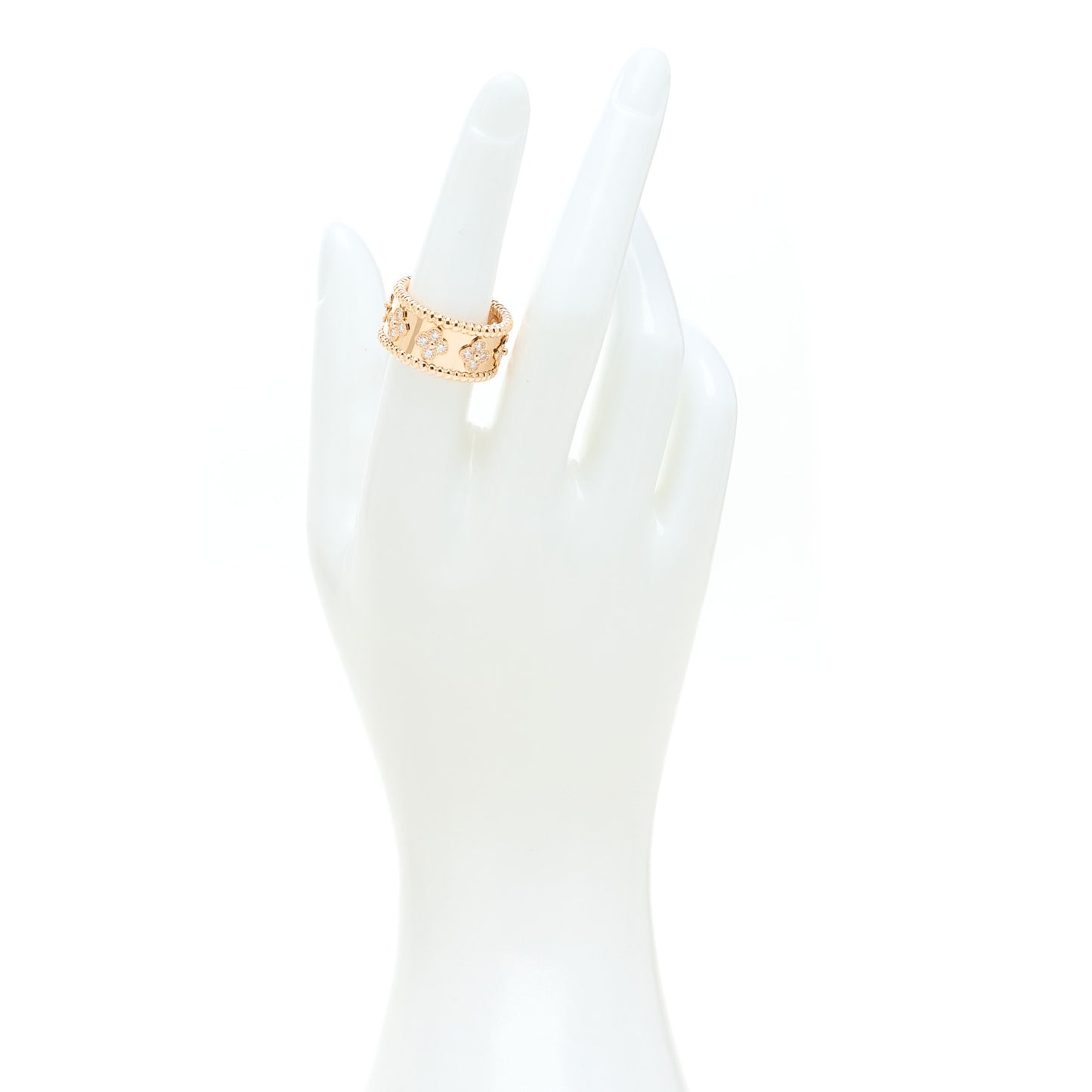 18K Rose Gold Diamond Medium Perlee Clovers Ring 54 7
