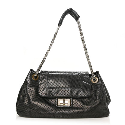 Chanel Metallic Calfskin Perforated Large Drill Accordion Flap Black 1 of 11