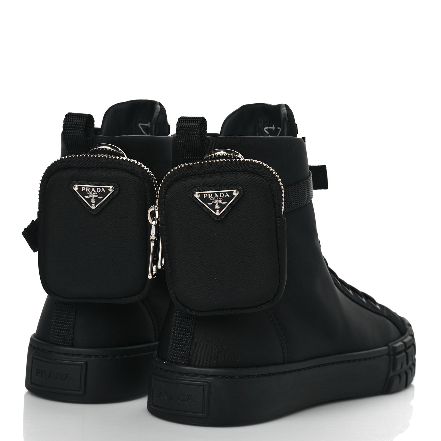 Re-Nylon Gabardine Triangle Wheel Pouch Pocket High Top Sneakers 40 Black