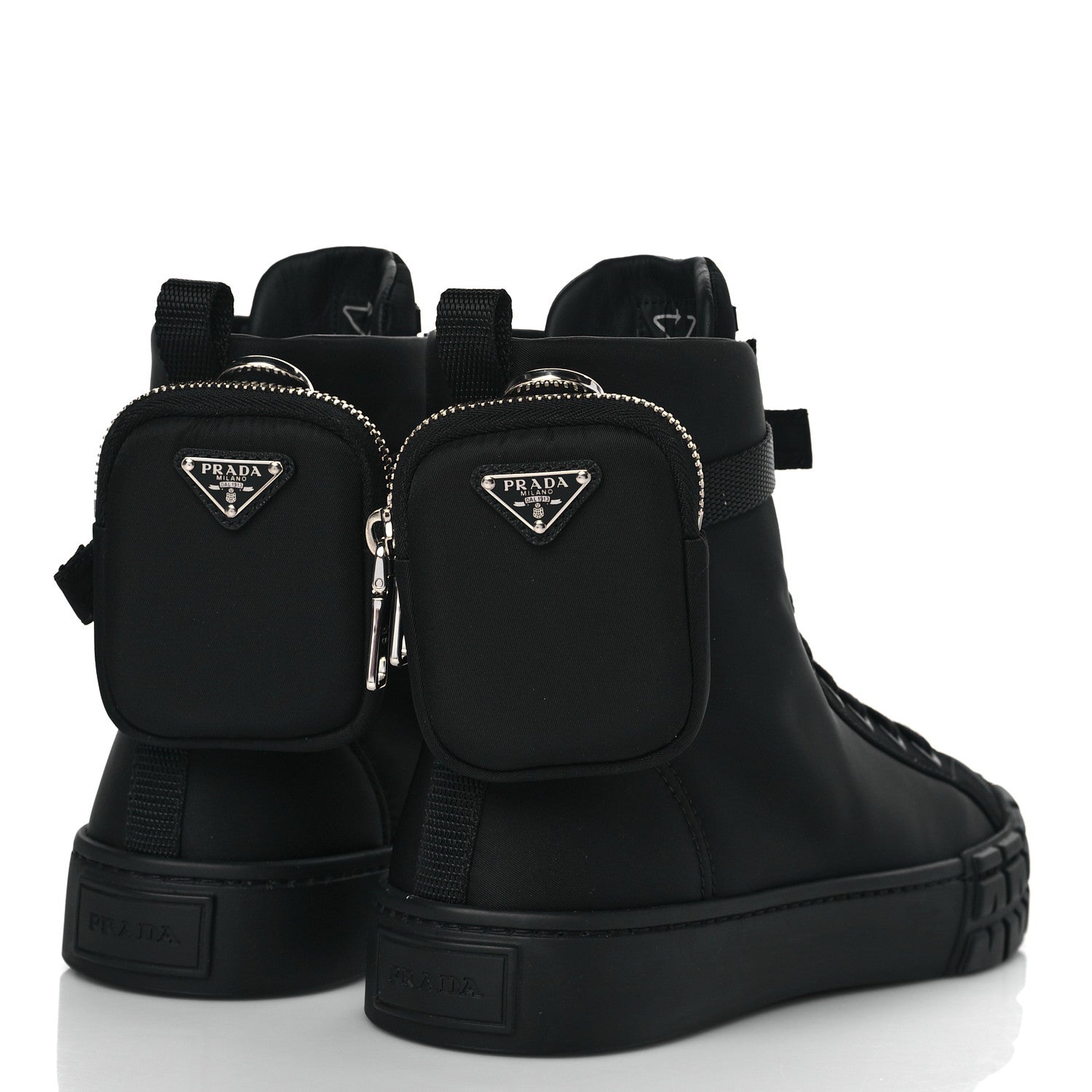 Prada Re-Nylon Gabardine Triangle Wheel Pouch Pocket High Top Sneakers 40 Black 3 of 10