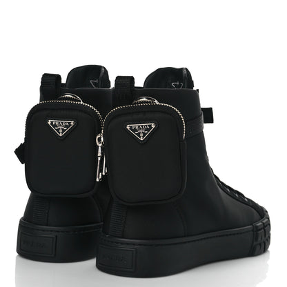 Prada Re-Nylon Gabardine Triangle Wheel Pouch Pocket High Top Sneakers 40 Black 3 of 10