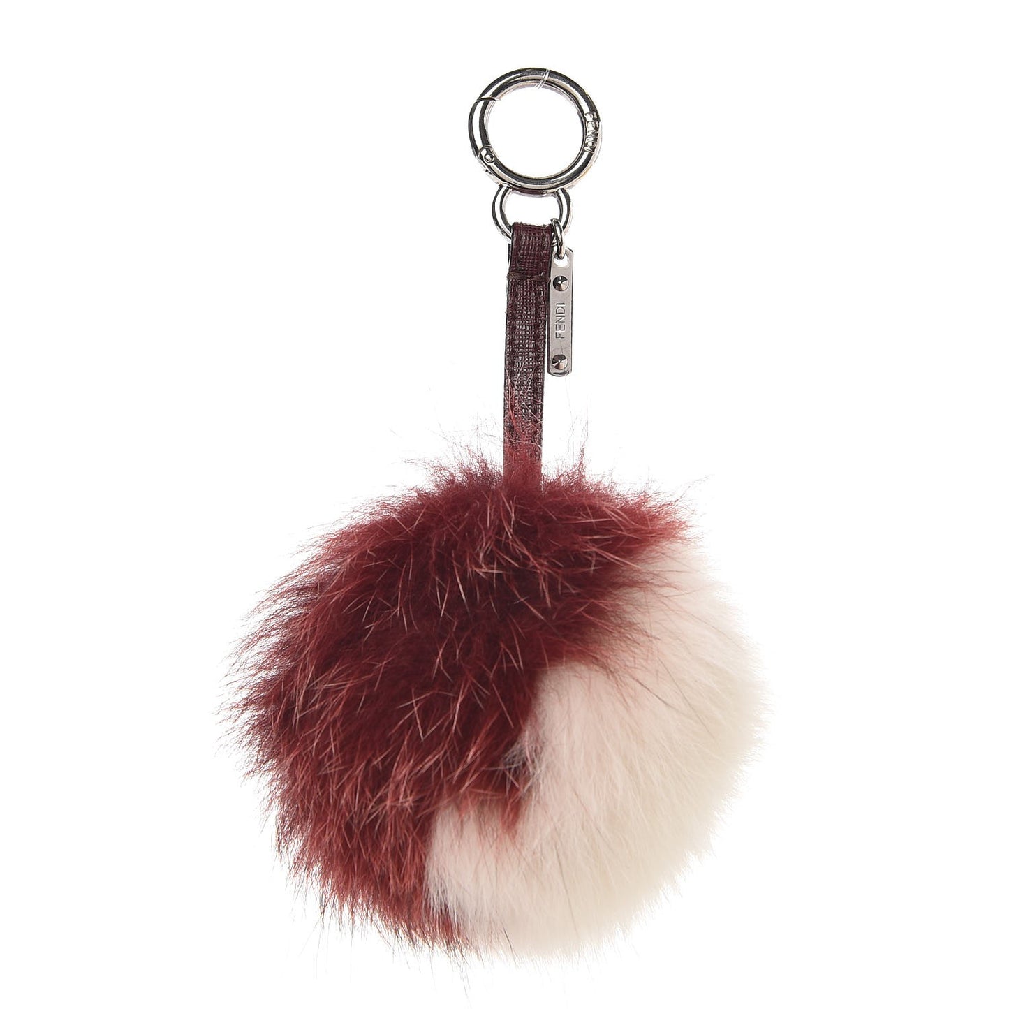 Fox Fur Pom Pom Bag Charm Bordeaux White
