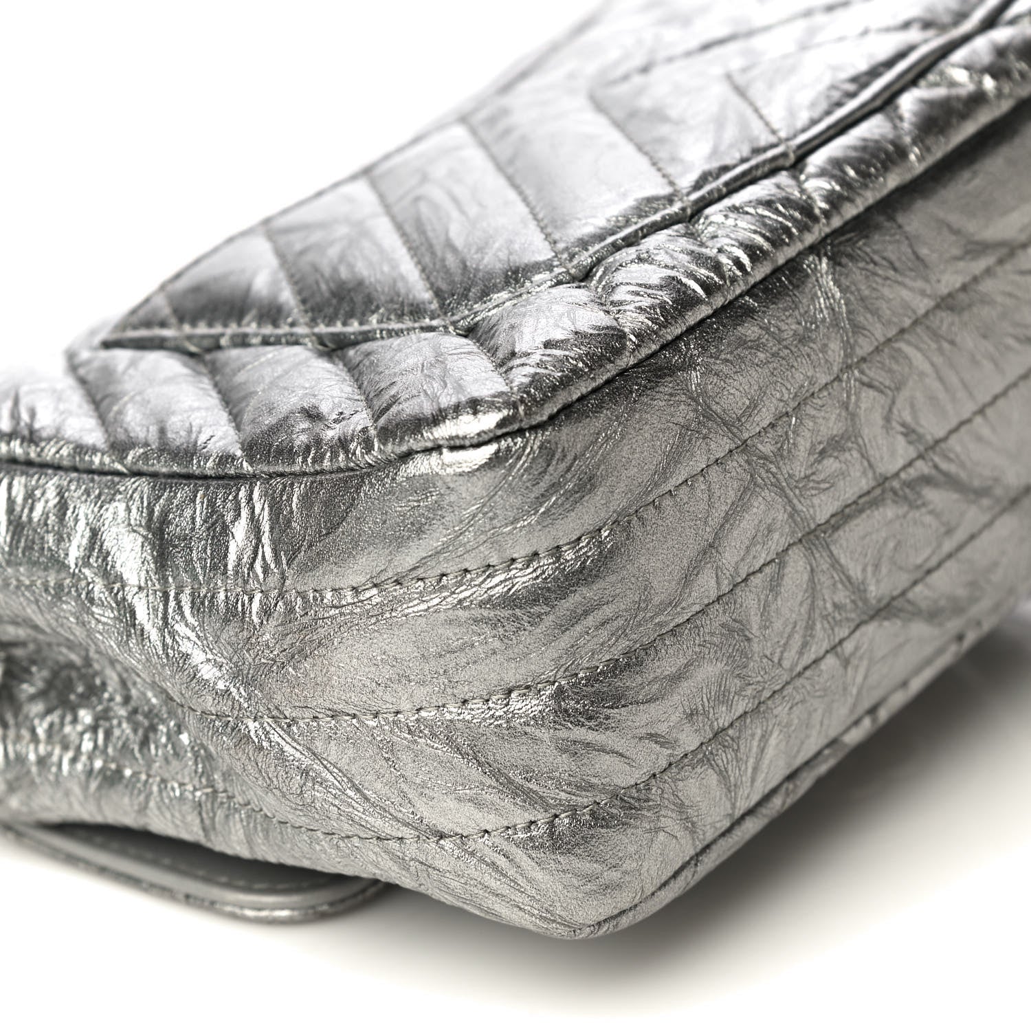 Chanel Patent Metallic Crumpled Calfskin Chevron Quilted Mini Rectangular Flap Silver 10 of 10
