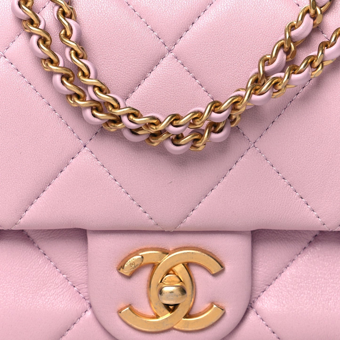 Lambskin Quilted Pearl Small Flap Lilac