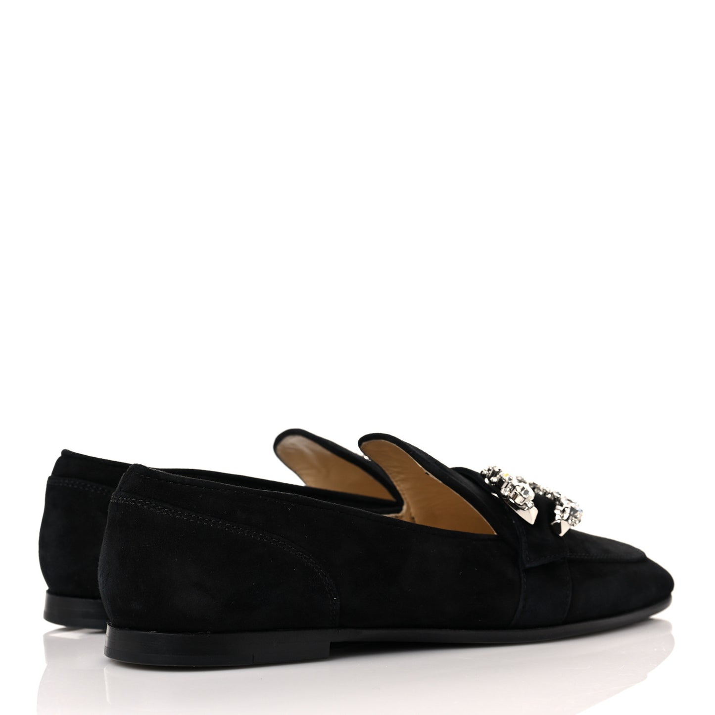 Suede Crystal Mani Flat Loafer 35 Black