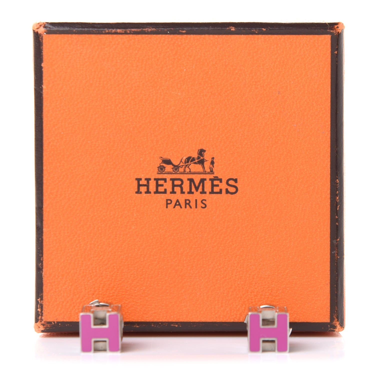 Hermes Palladium Lacquered Cage d'H Earrings Rose Indien 6 of 6