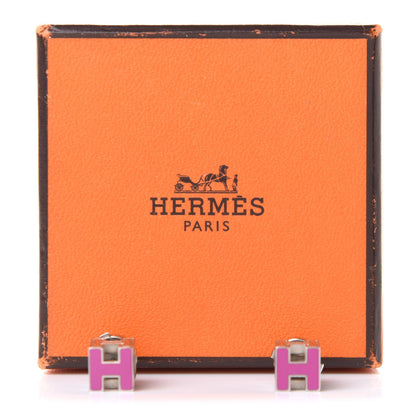 Hermes Palladium Lacquered Cage d'H Earrings Rose Indien 6 of 6