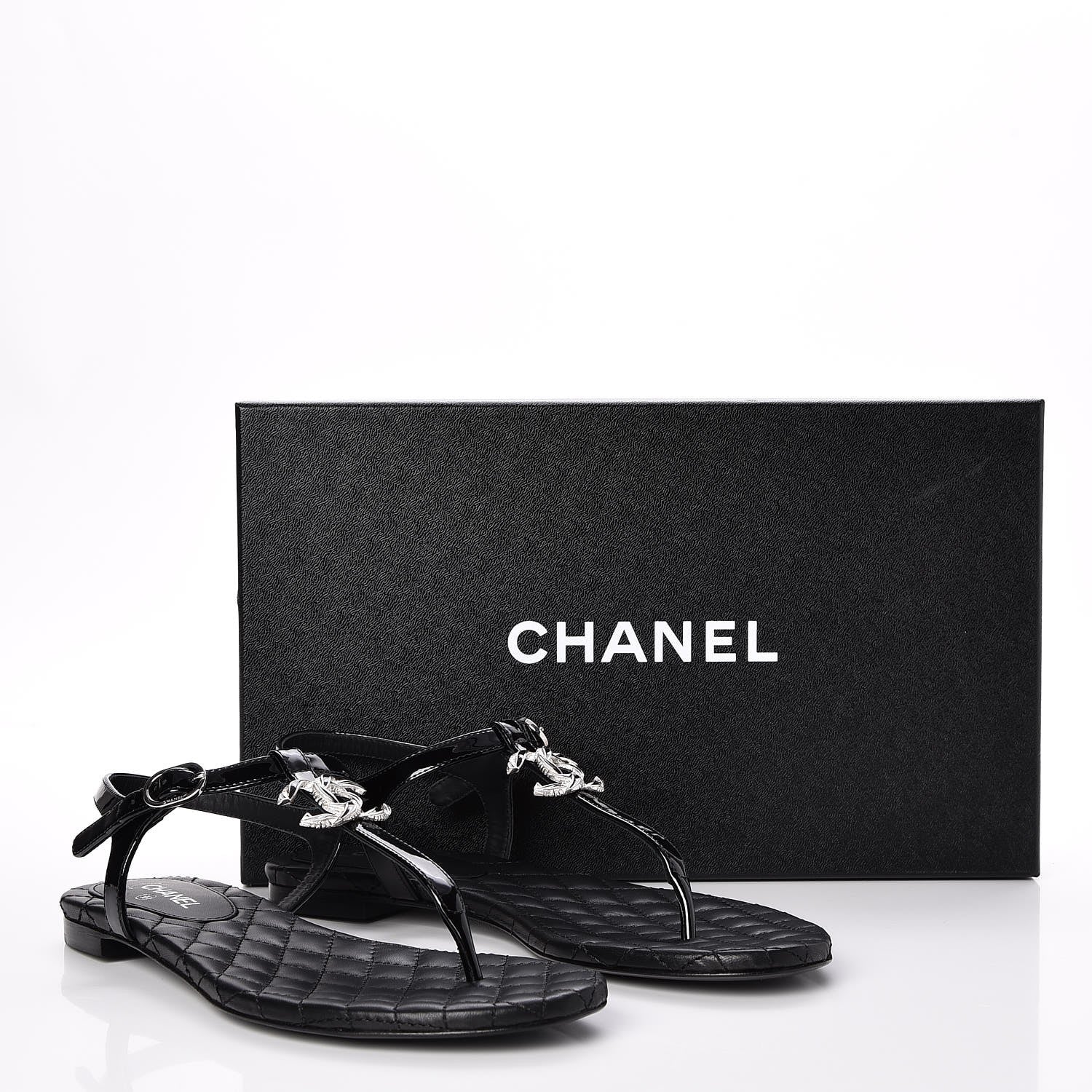 Chanel Patent CC Thong Sandals 35.5 Black 8 of 8