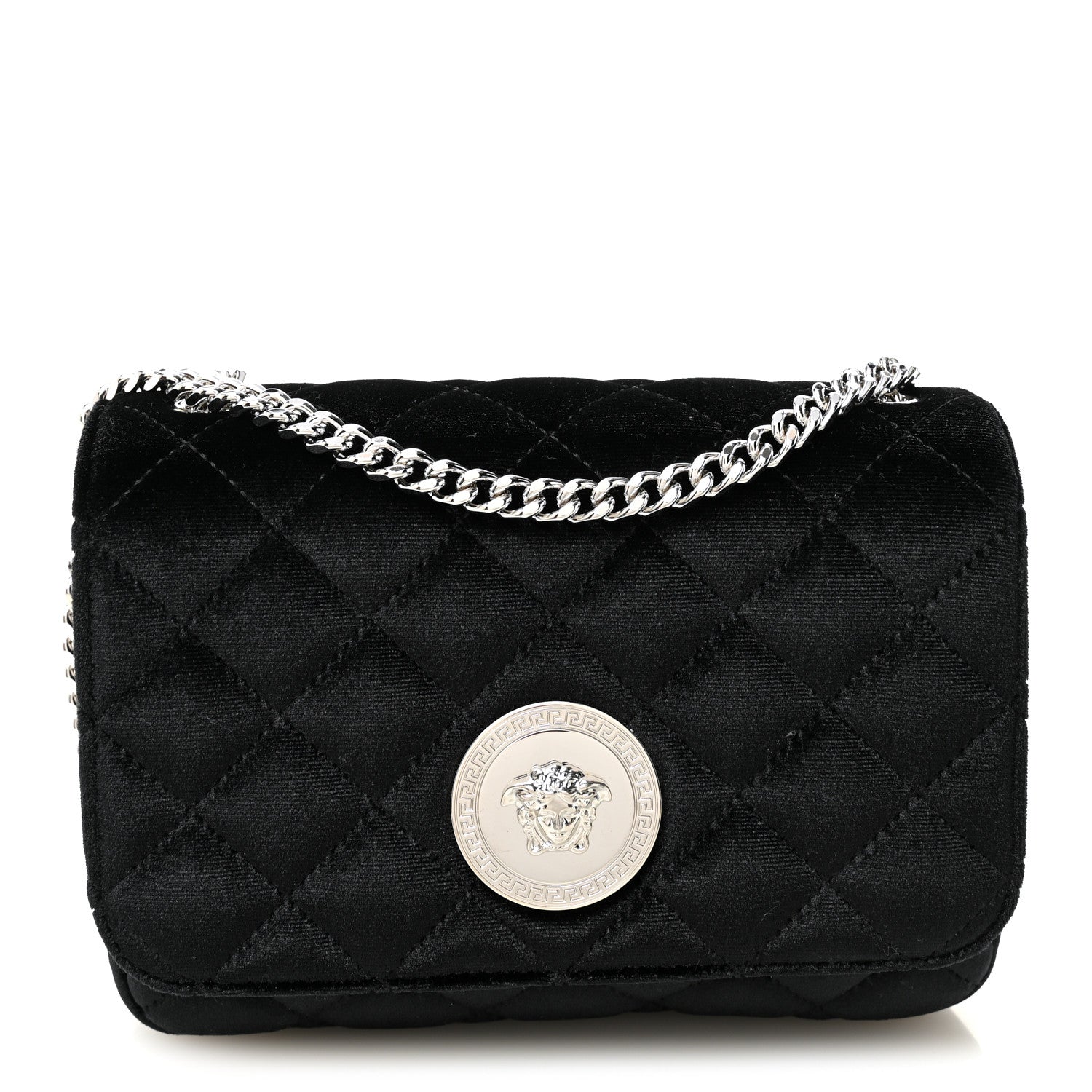 Versace Velvet Quilted Medusa Chain Crossbody Black 1 of 10