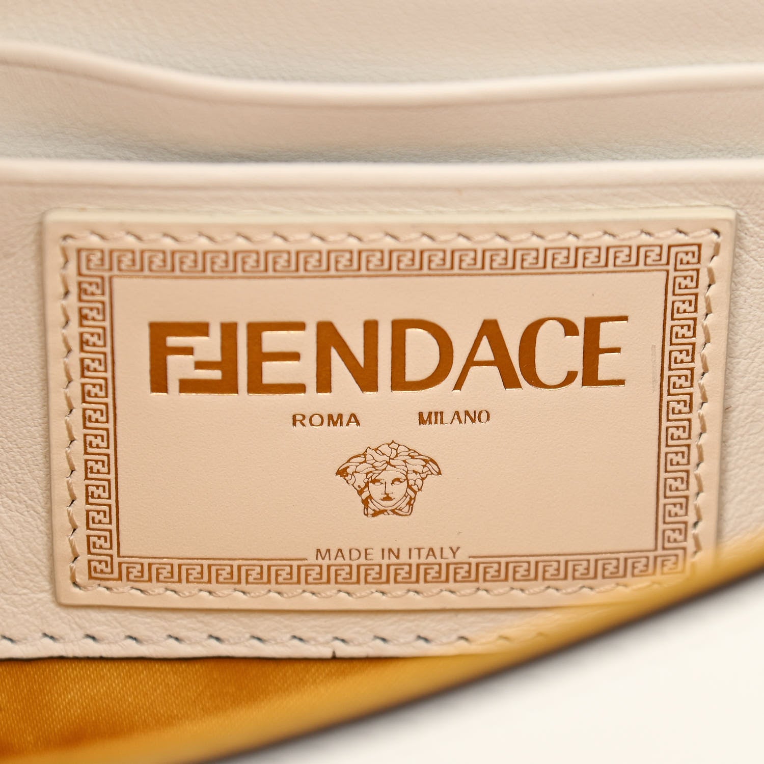 Fendi X VERSACE Vitello Seta Fendace Mini Brooch Baguette White