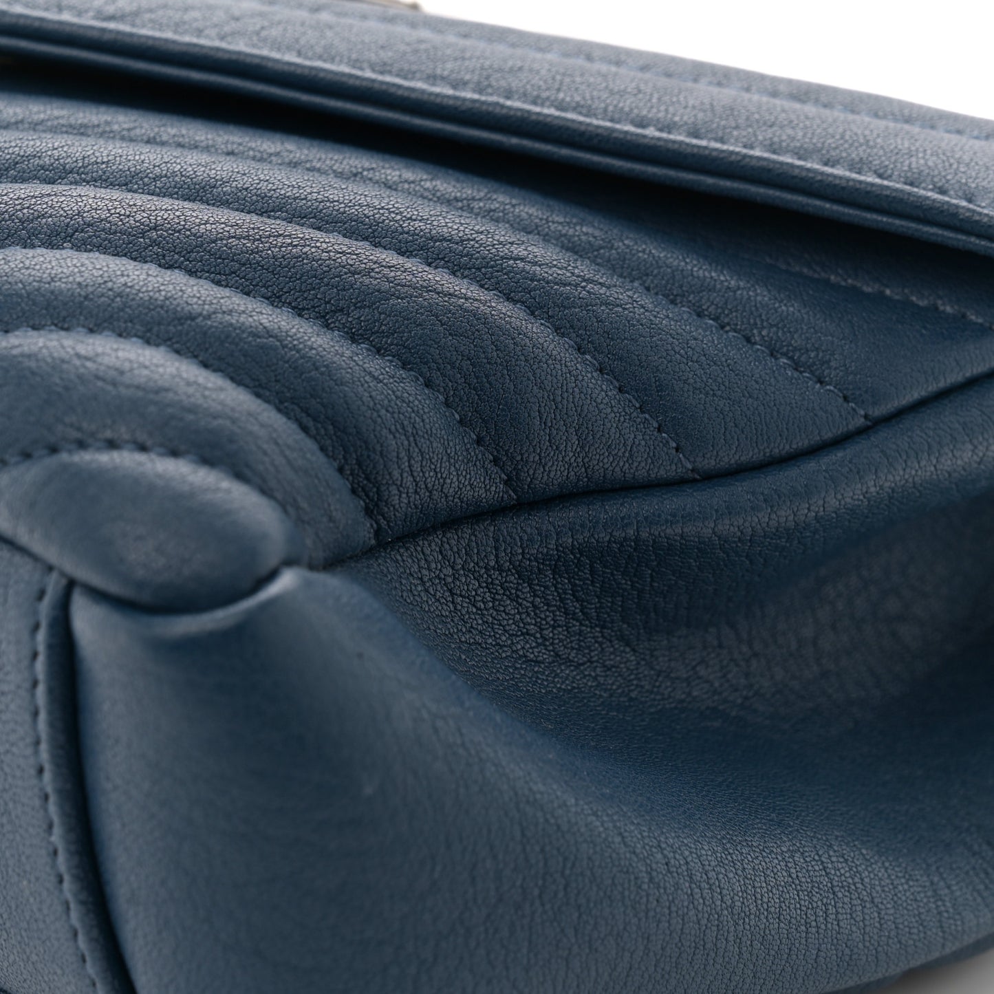 Sheepskin Matelasse Chevron Monogram Medium College Bag Blue Charron