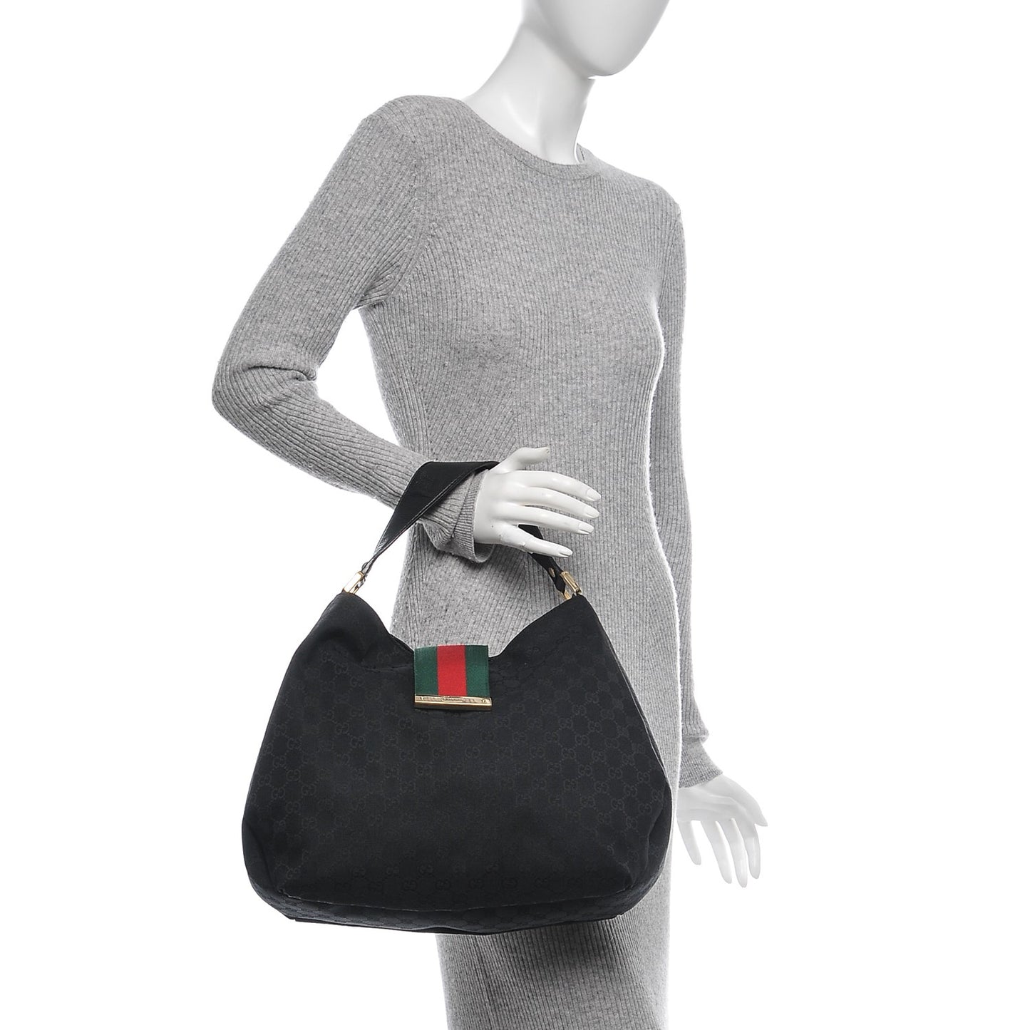 Monogram Large New Ladies Web Hobo Black