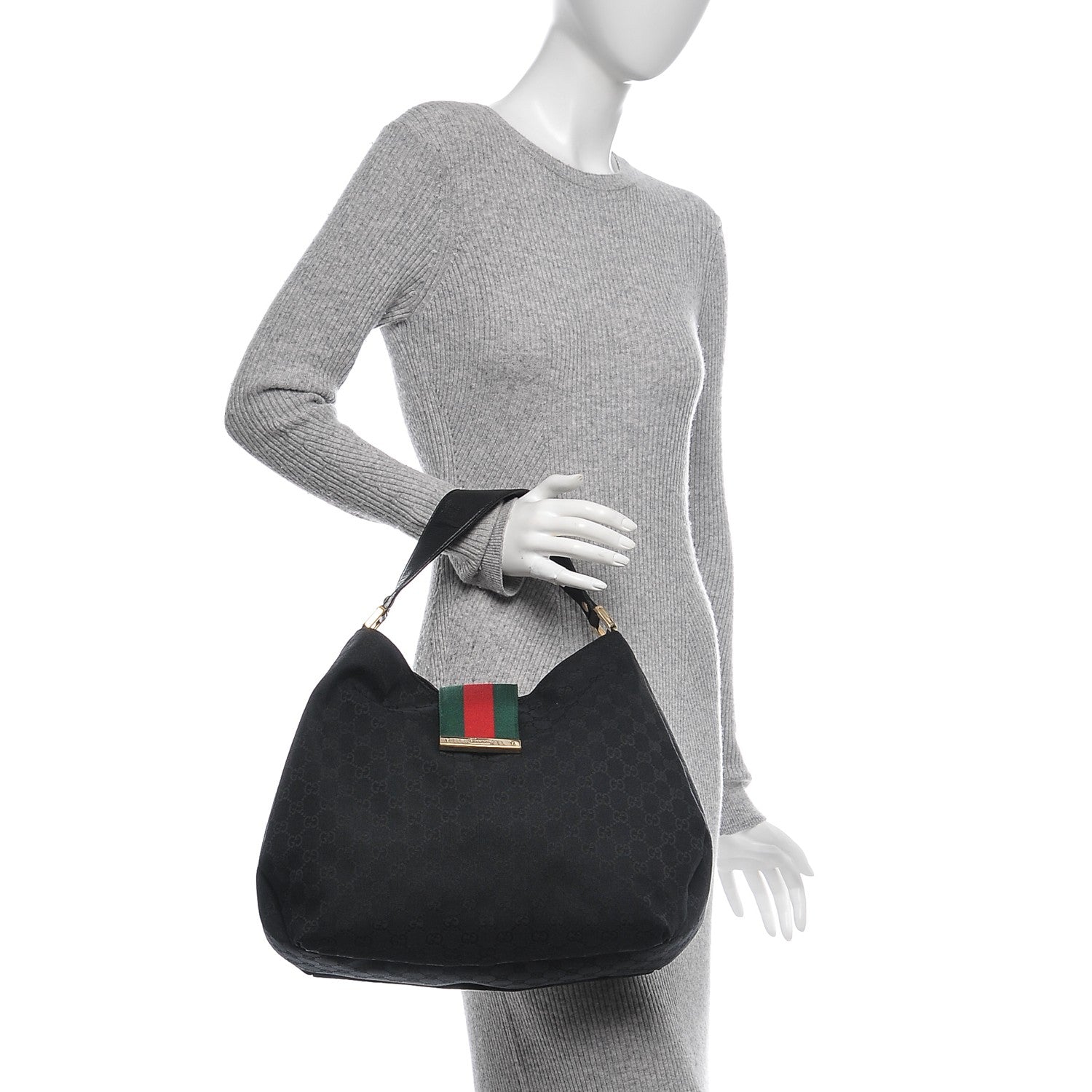 Gucci Monogram Large New Ladies Web Hobo Black 2 of 6