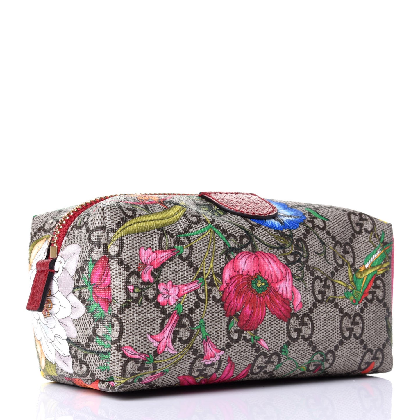 Soft GG Supreme Monogram Flora Calfskin Small Ophidia Cosmetic Case Beige Ebony Multicolor Rosso