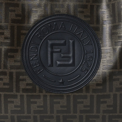Fendi Glazed Fabric Vitello Century Plexiglass FF 1974 Stamp Patch Medium Runaway Shopper Tote Mogano Panna Black 10 of 14