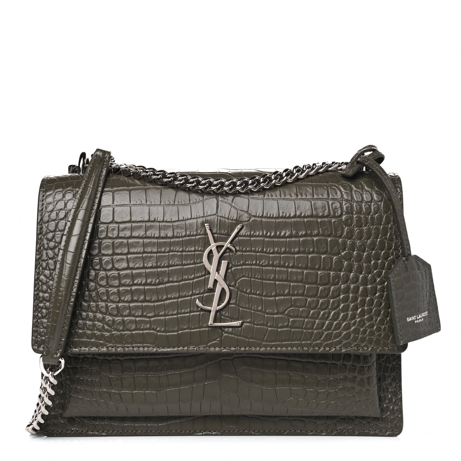 Saint Laurent Calfskin Crocodile Embossed Medium Monogram Sunset Khaki Green 1 of 5