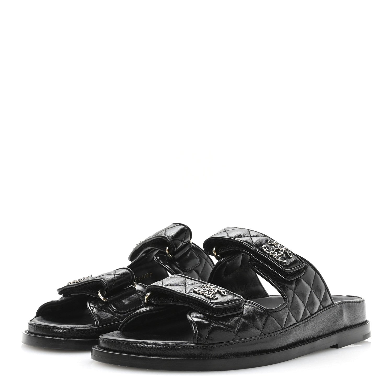 Chanel Lambskin Quilted Velcro Dad Chain CC Slide Sandals 39 Black 4 of 10