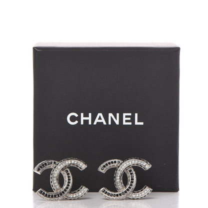 Chanel Crystal CC Earrings Silver Black 6 of 6