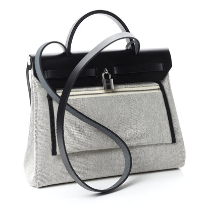 Hermes Vache Hunter Toile H Pegase Pop Herbag Zip Retourne 31 PM Bleu Indigo Ecru Black 4 of 11