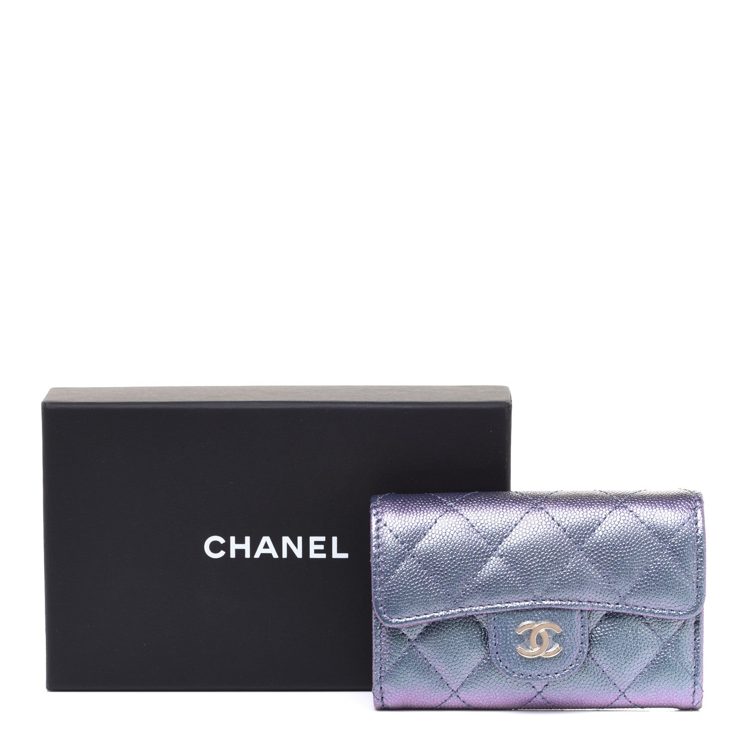 Chanel Iridescent Caviar Quilted Flap Card Holder Wallet Dark Blue 9 of 9