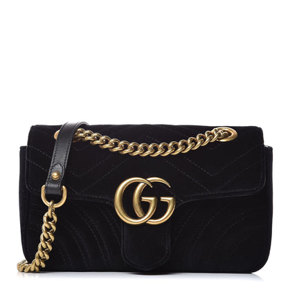 Gucci Velvet Matelasse Mini GG Marmont Shoulder Bag Black 1 of 8