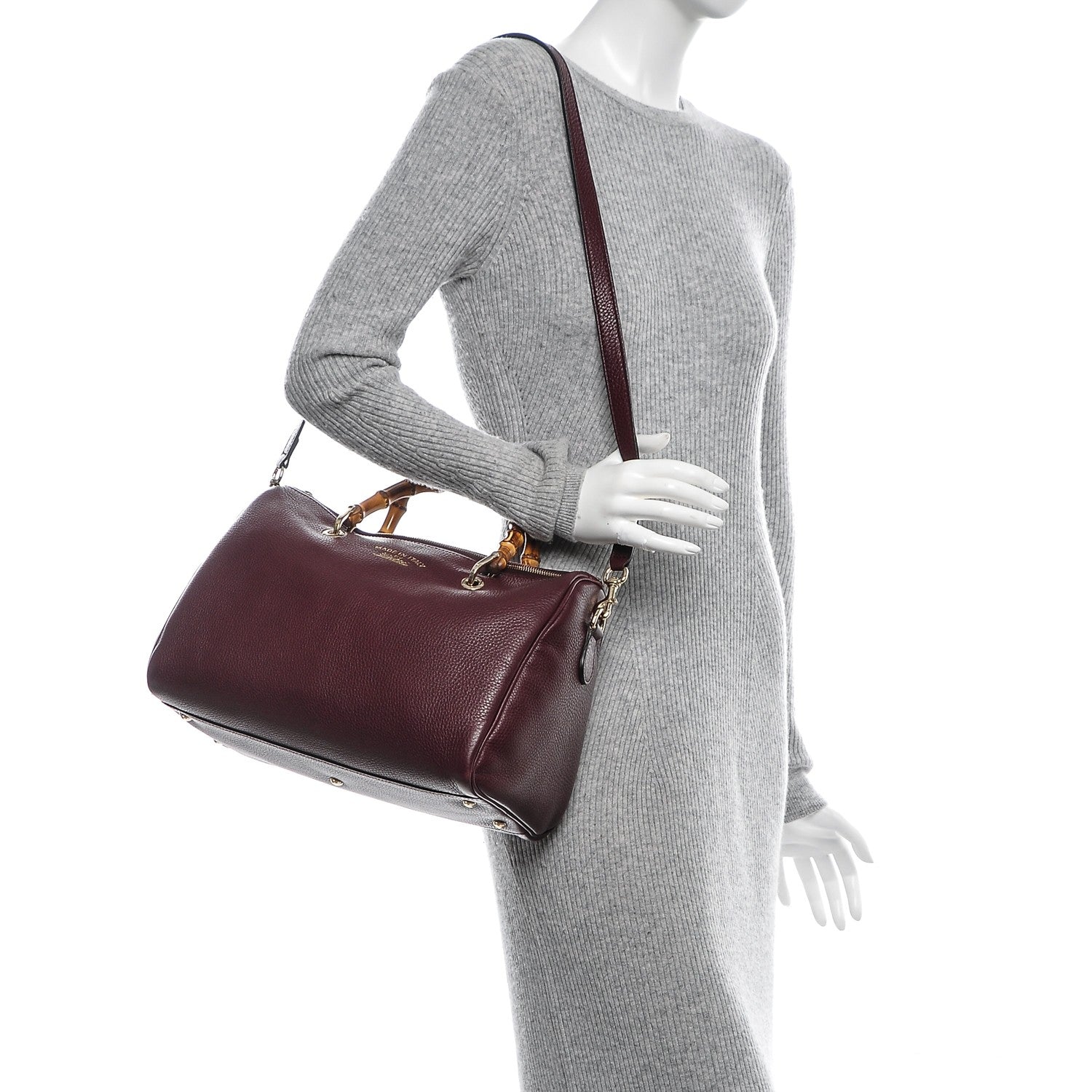 Gucci Calfskin Bamboo Medium Shopper Boston Burgundy 2 of 7