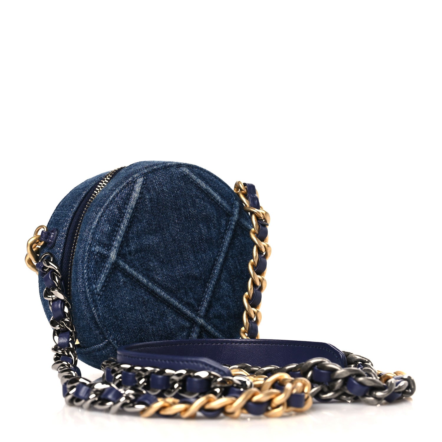 Chanel Denim Quilted Chanel 19 Round Clutch With Chain Blue 3 of 9