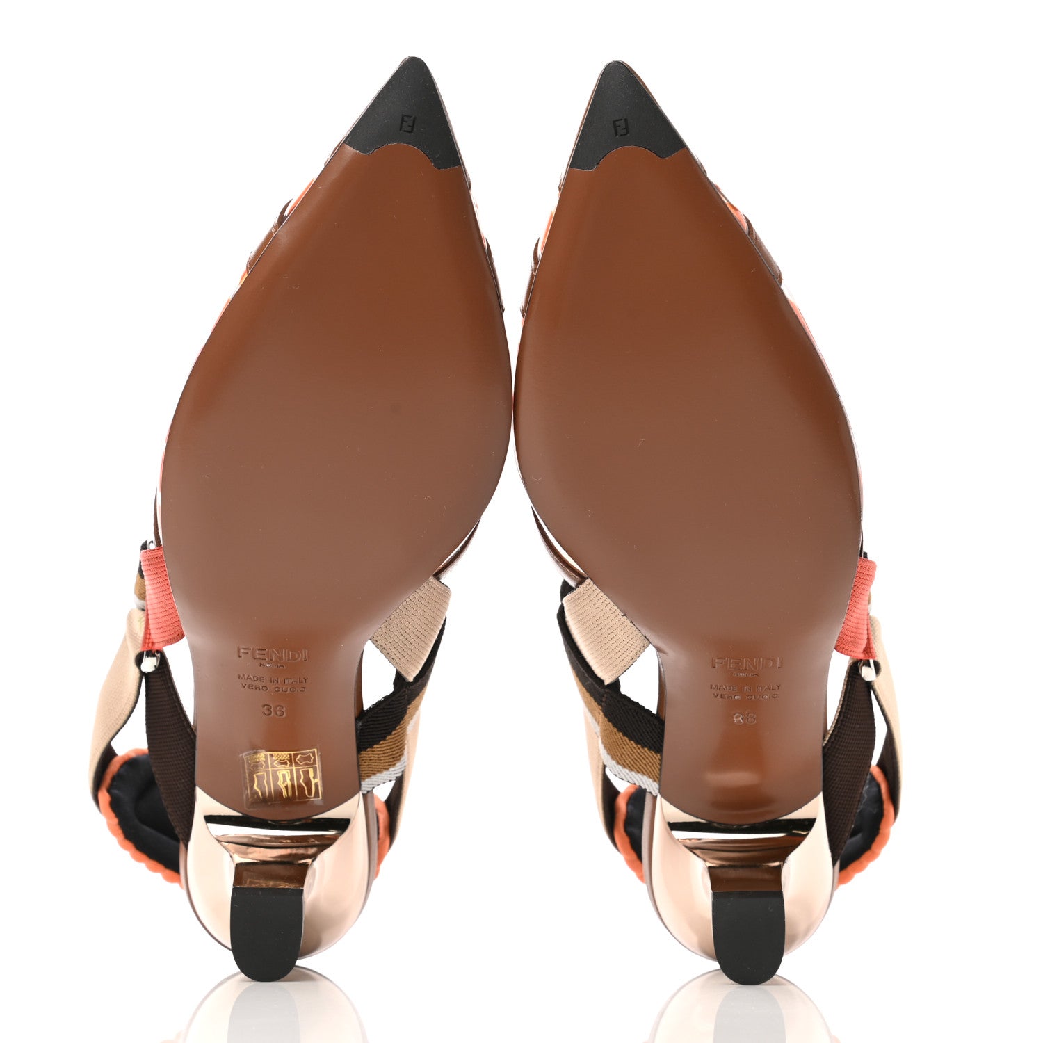Fendi PVC Vitello FF Colibri 55mm Slingback Pumps 38 Transparent Aranciata Cuoio Avana 5 of 8
