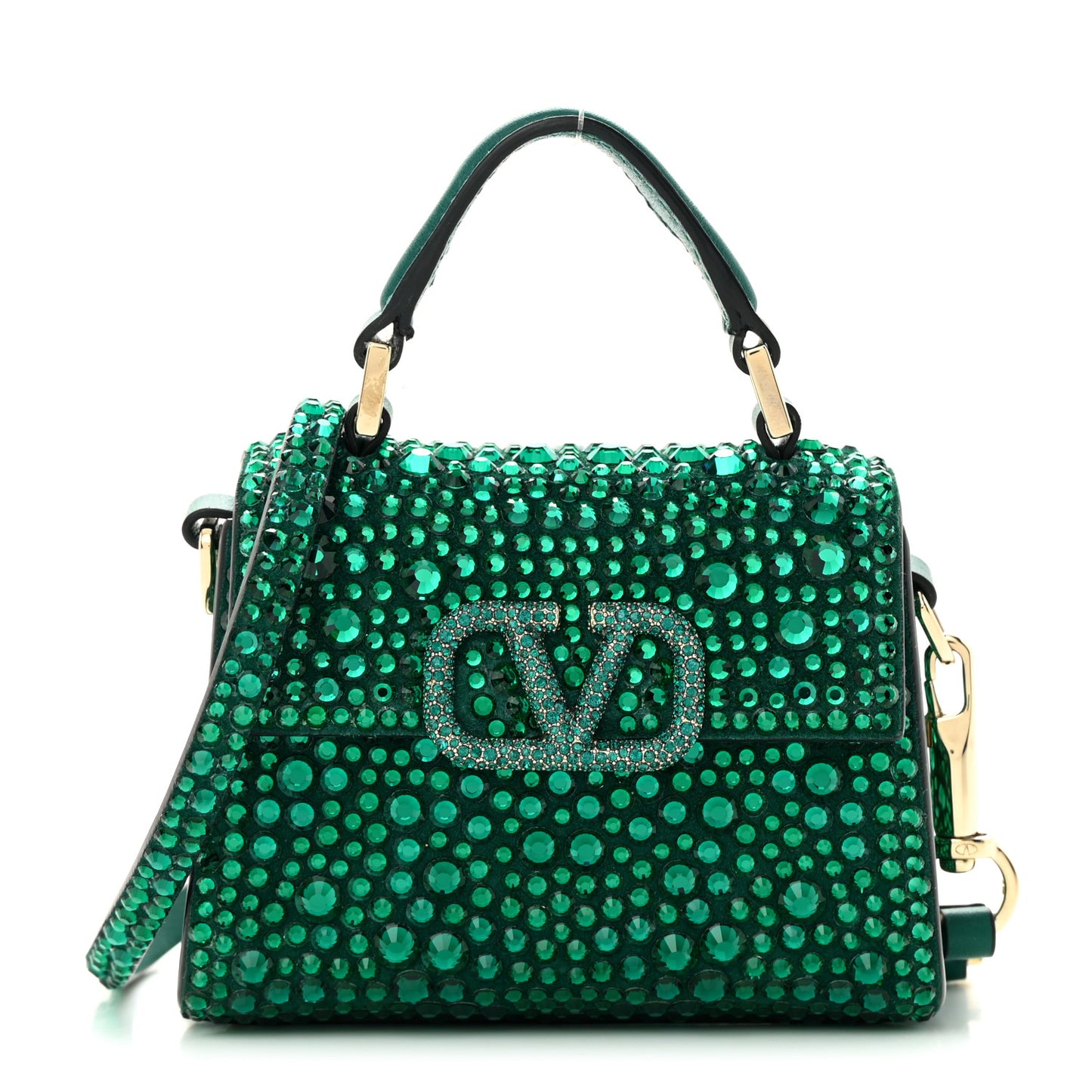Crystal Embroidered Micro Vsling Top Handle Bag Emerald