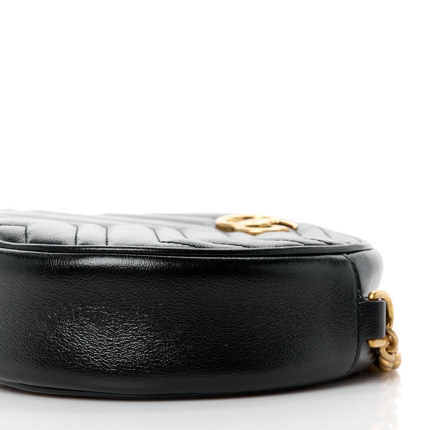 Azalea Calfskin Matelasse Heart Mini GG Marmont Round Shoulder Bag Black