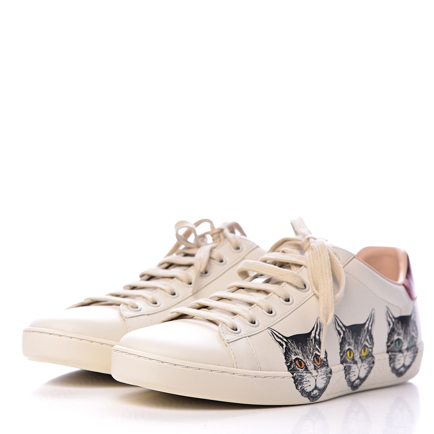 Calfskin Mystic Cat Print Womens Ace Sneakers 40 White