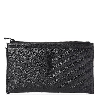 Saint Laurent Grain De Poudre Chevron Monogram Bill Pouch Black 1 of 7