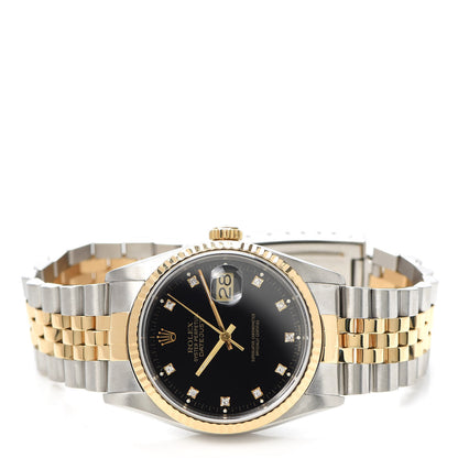 Rolex Stainless Steel 18K Yellow Gold Diamond 36mm Oyster Perpetual Datejust Watch Black 16233 2 of 7
