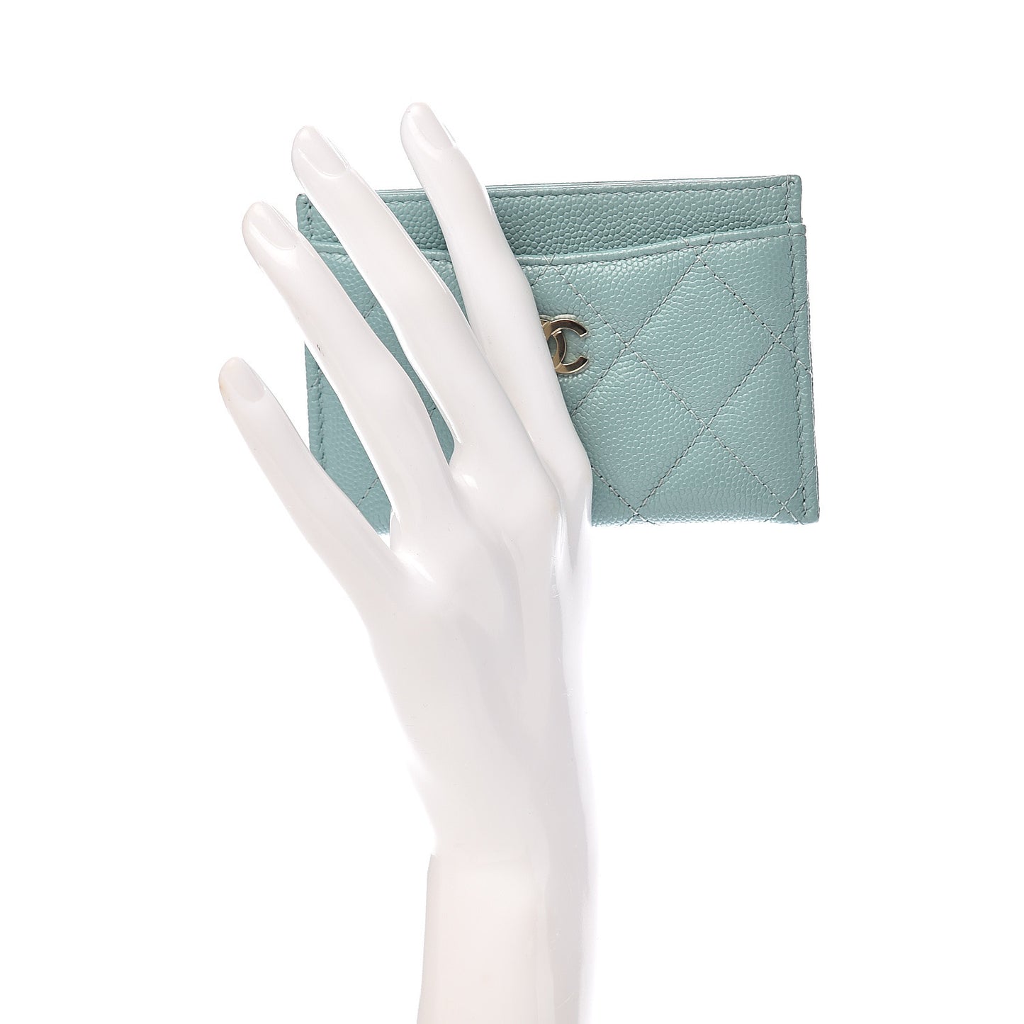 Caviar Quilted Card Holder Light Blue