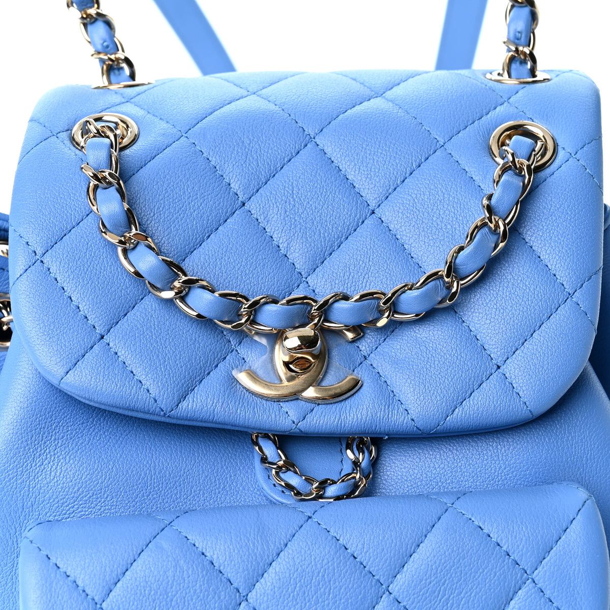 Lambskin Quilted Small Duma Drawstring Backpack Blue