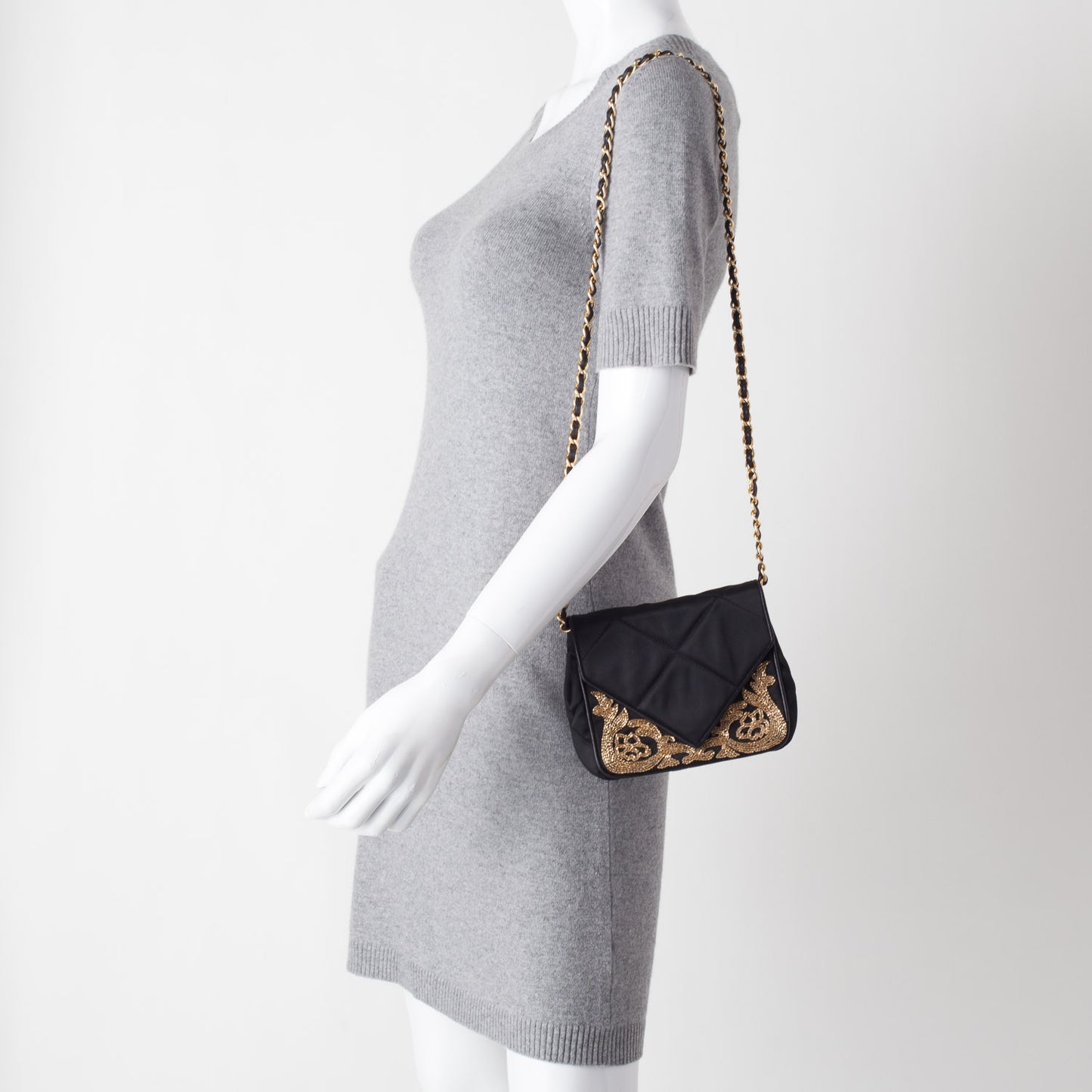 Satin Beaded Envelope Flap Black