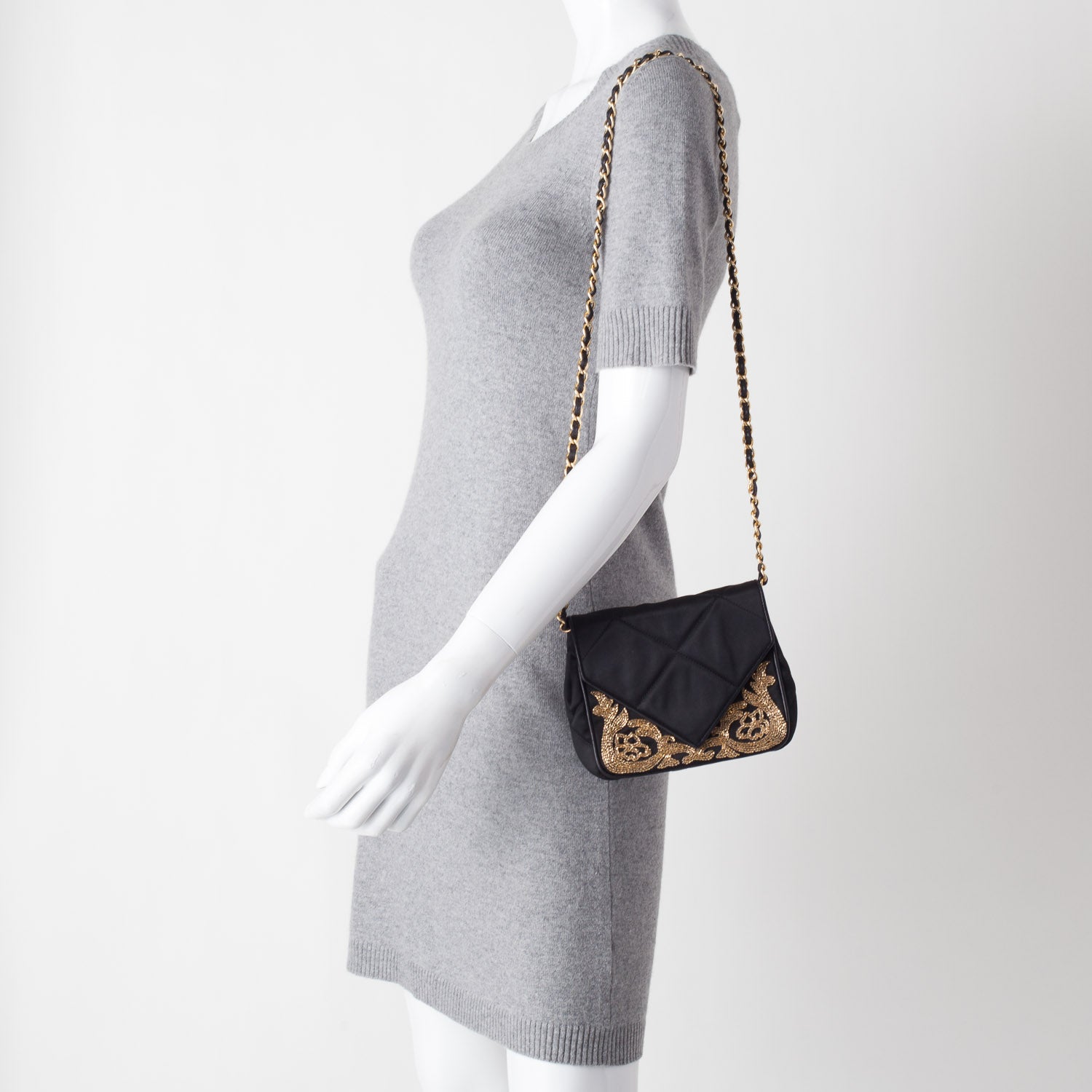 Chanel Satin Beaded Envelope Flap Black 2 of 8