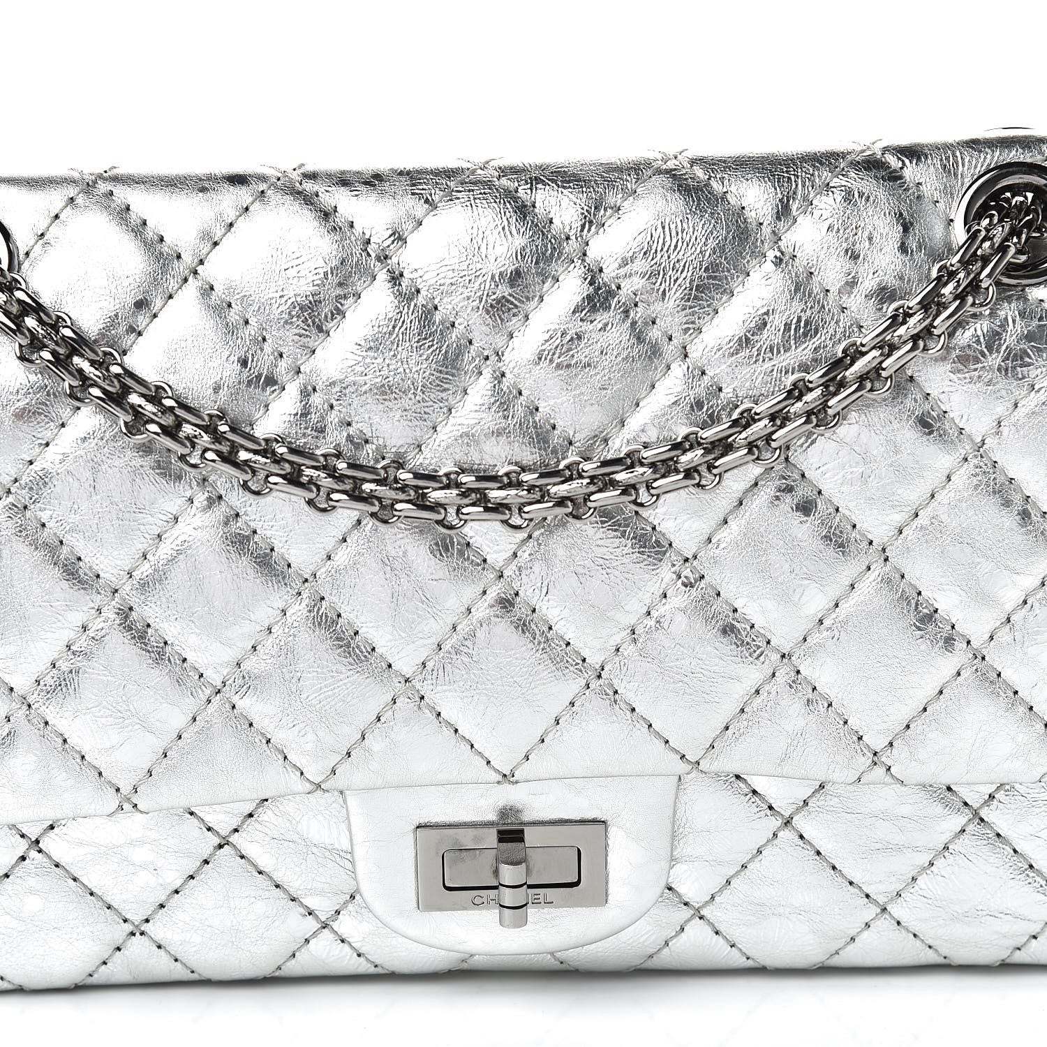 Chanel Metallic Aged Calfskin Quilted 2.55 Reissue 225 Flap Silver 12 of 16