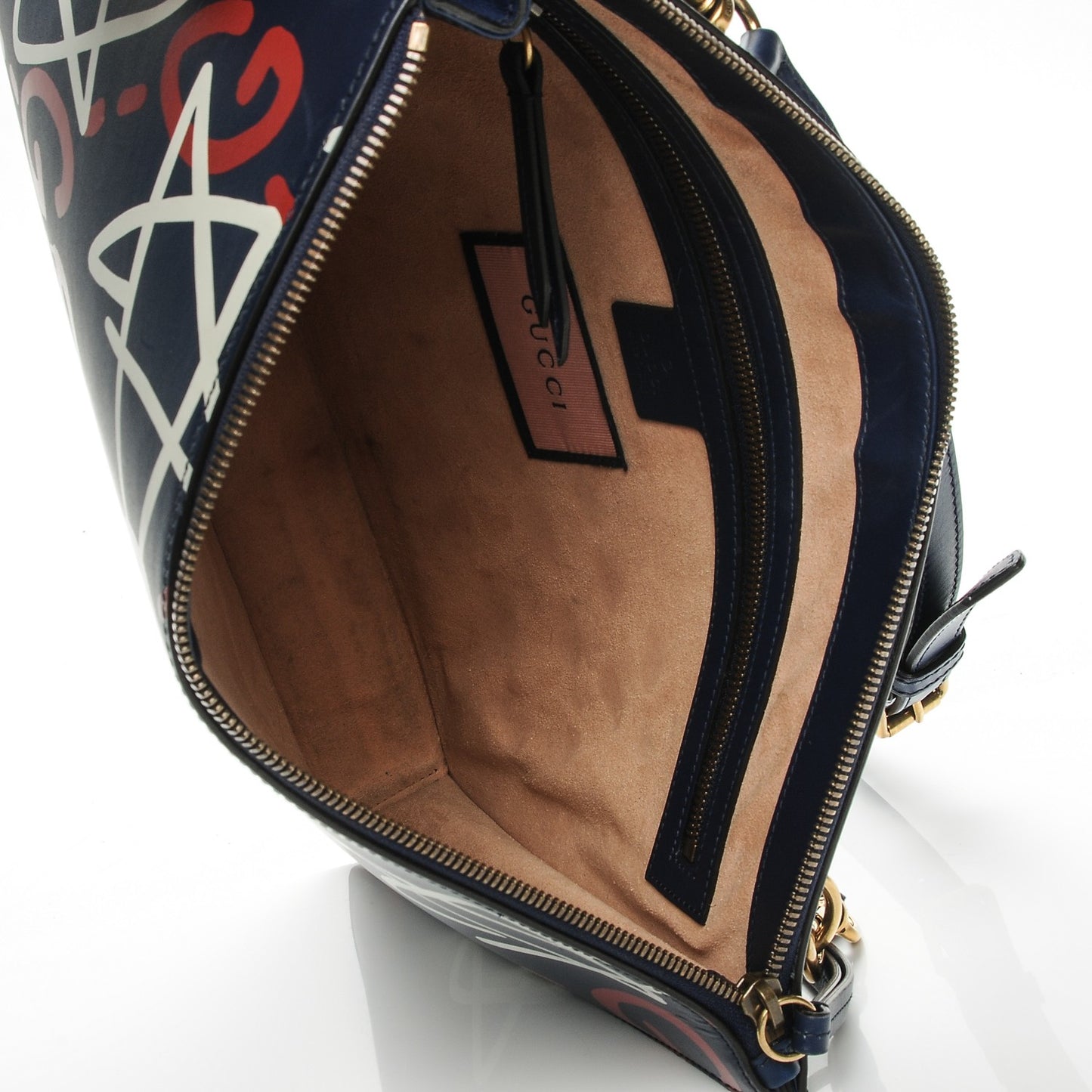 Calfskin GucciGhost Print GG Messenger Bag Blue Agata Hibiscus Red